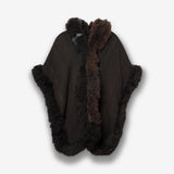 Handwoven Alpaca Cape in Black - White Stripe Beauty Mark