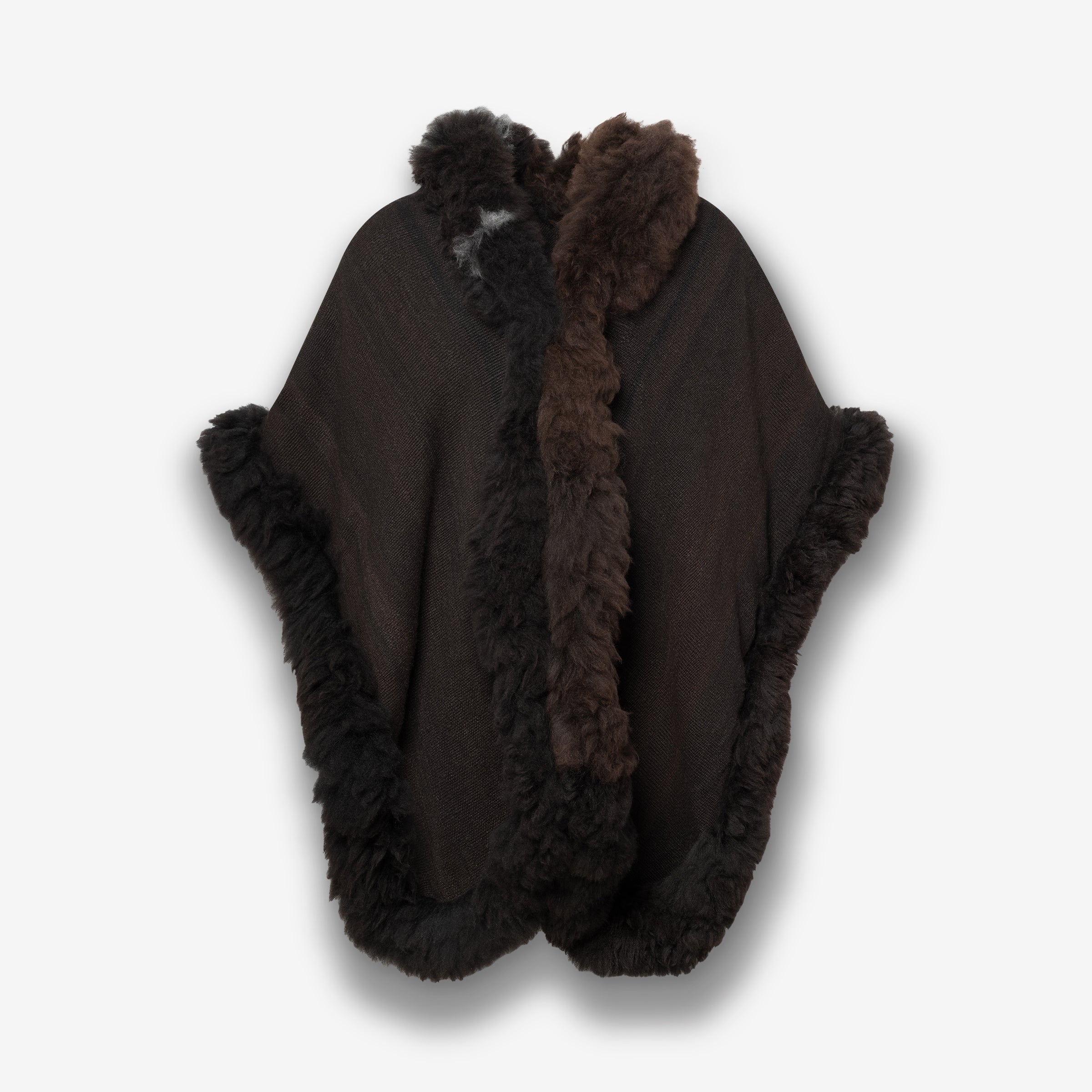 Handwoven Alpaca Cape in Black - White Stripe Beauty Mark