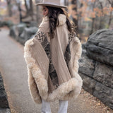Handwoven Alpaca Ruana in Tan - Pattern in Black