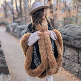 Handwoven Alpaca Ruana in Black - Andes Brown Trimmed