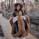 Handwoven Alpaca Ruana in Black - Andes Brown Trimmed