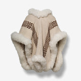 Handwoven Alpaca Ruana in White - Pattern in Brown