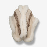 Handwoven Alpaca Ruana in White - Pattern in Brown