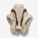 Handwoven Alpaca Ruana in White - Pattern in Multi-Brown