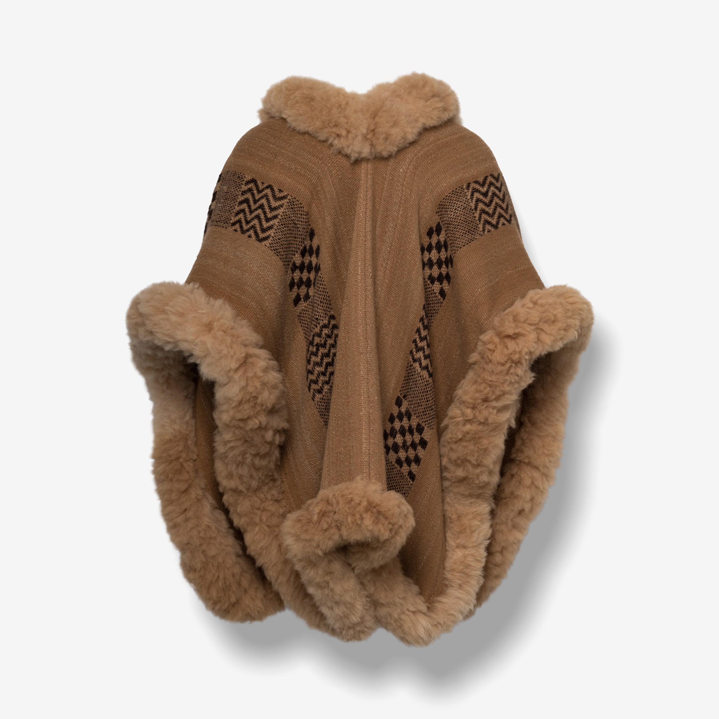 Handwoven Baby Alpaca Cape in Brown - Pattern in Dark Brown