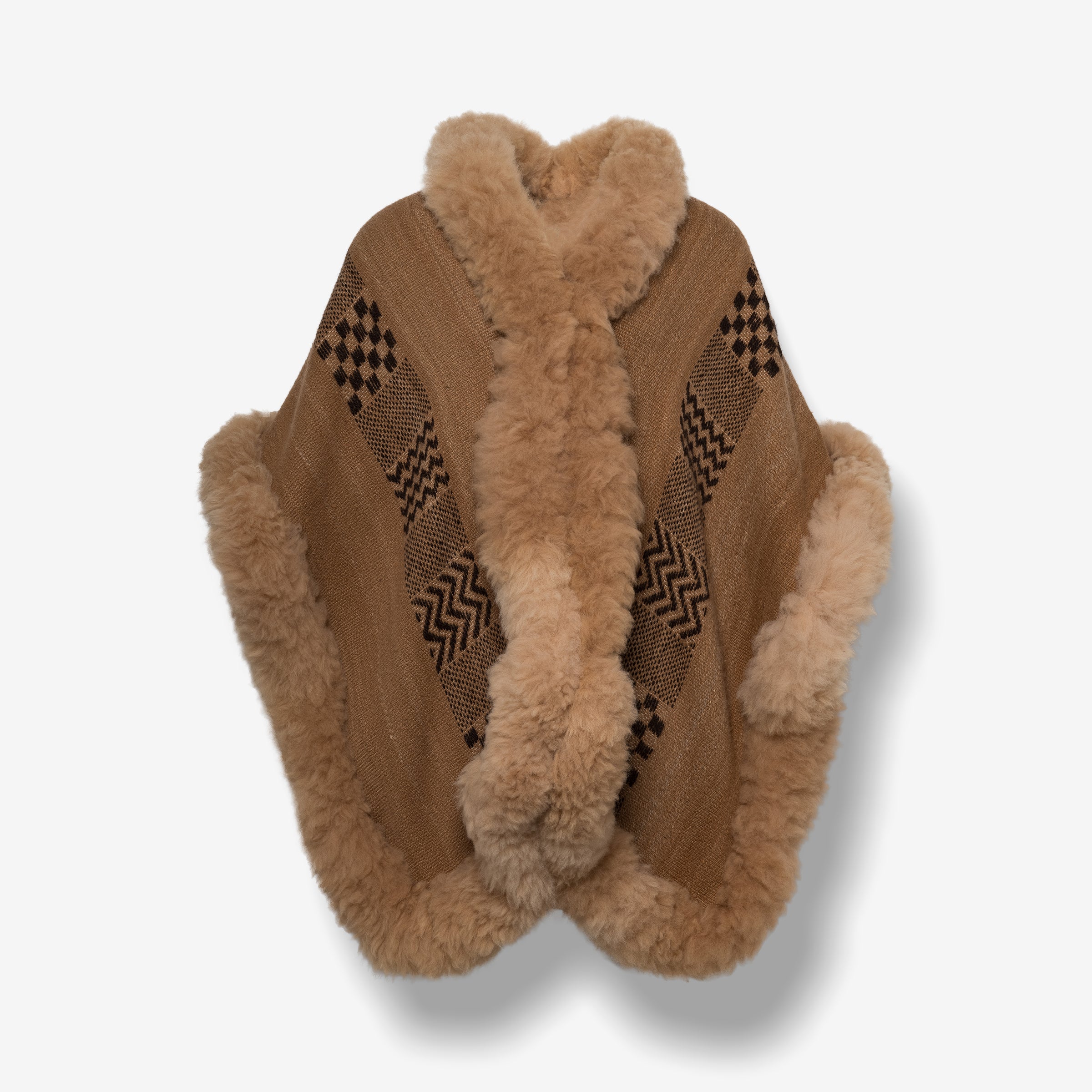 Handwoven Baby Alpaca Cape in Brown - Pattern in Dark Brown