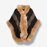 Handwoven Alpaca Ruana in Black - Brown Trimmed