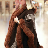 Handwoven Alpaca Ruana in Black - Dark Brown Trimmed