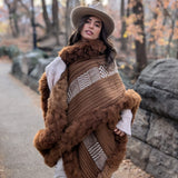 Handwoven Alpaca Ruana in Brown - Pattern in White