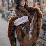 Handwoven Alpaca Ruana in Brown - Pattern in White