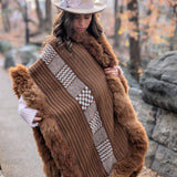 Handwoven Alpaca Ruana in Brown - Pattern in White