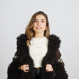 Handwoven Alpaca Ruana in Black - Pattern in White