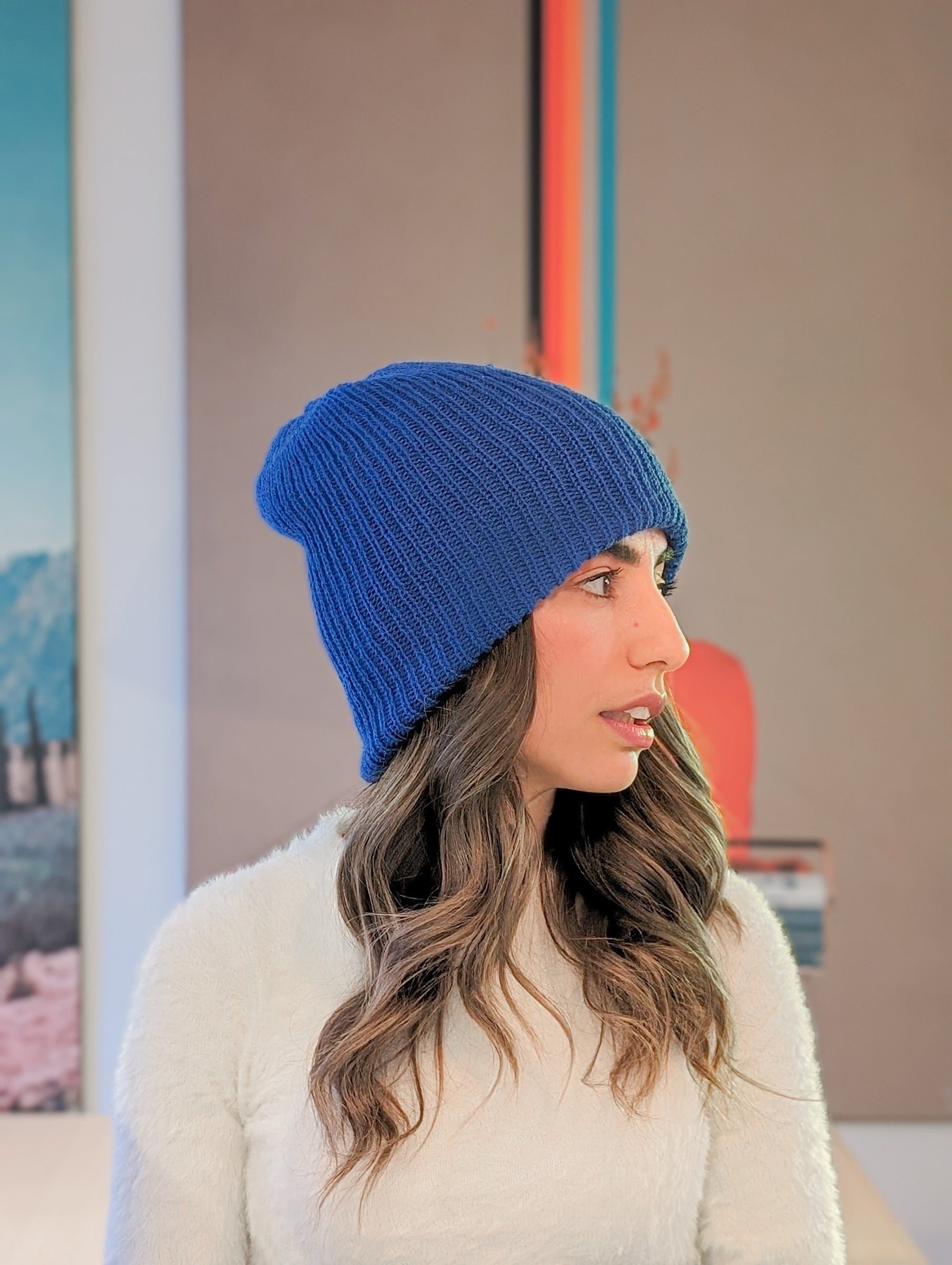 Handmade Baby Alpaca Beanie in Blue