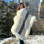 Handwoven Alpaca Cape in White - Pattern in Multi-Brown
