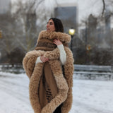 Handwoven Baby Alpaca Cape in Brown - Pattern in Dark Brown