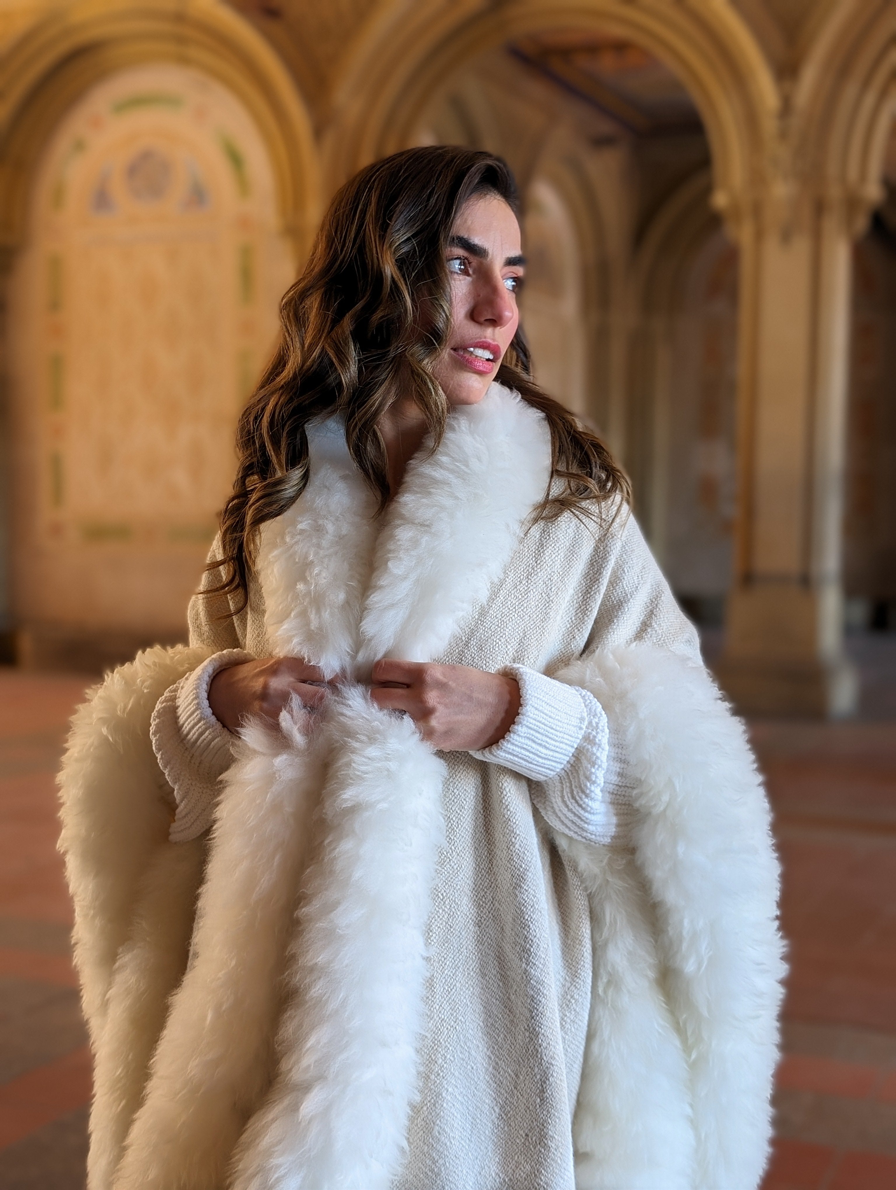 Handwoven Alpaca Cape in All Andes White