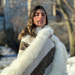 Handwoven Alpaca Cape in White - Pattern in Multi-Brown