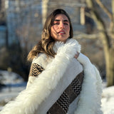 Handwoven Alpaca Cape in White - Pattern in Multi-Brown