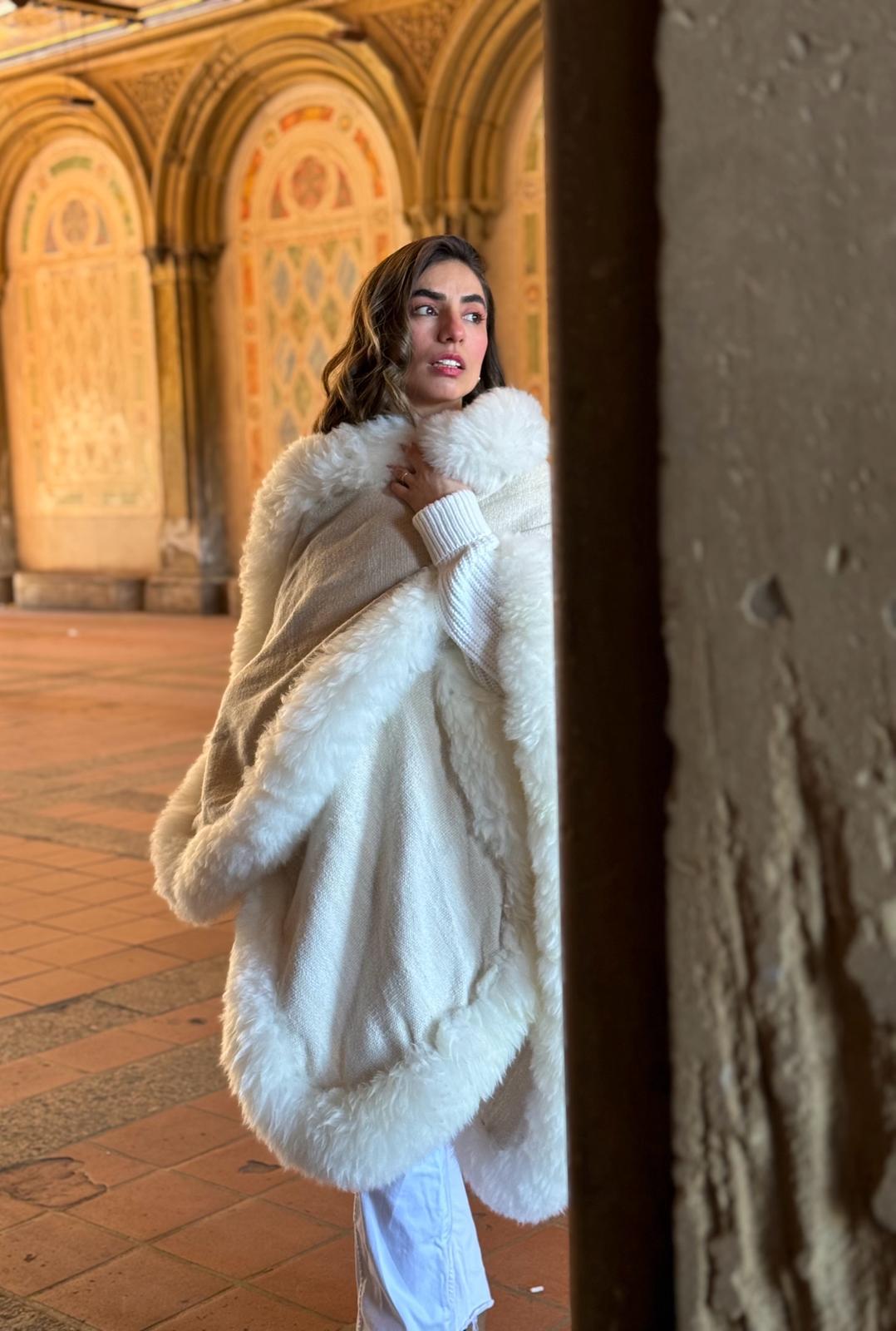 Handwoven Alpaca Cape in All Andes White