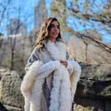 Handwoven Alpaca Ruana in White - Pattern in Black