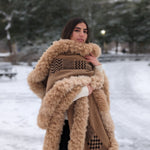 Handwoven Baby Alpaca Cape in Brown - Pattern in Dark Brown