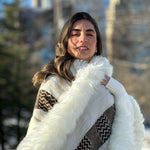 Handwoven Alpaca Cape in White - Pattern in Multi-Brown