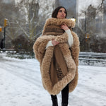 Handwoven Baby Alpaca Cape in Brown - Pattern in Dark Brown