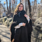 Handwoven Alpaca Cape in Black - White Stripe Beauty Mark