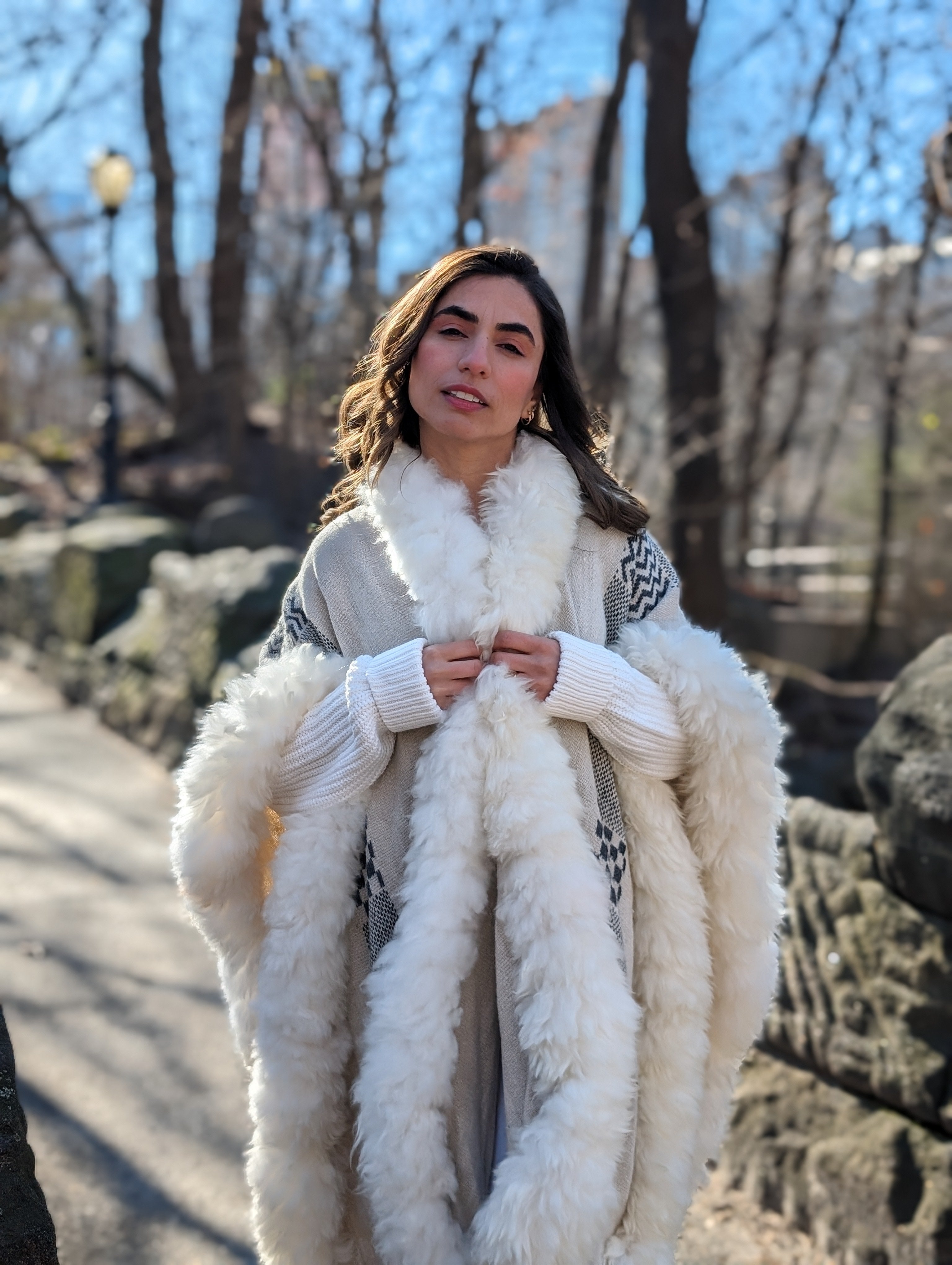 Alpaca Ruana in White Front