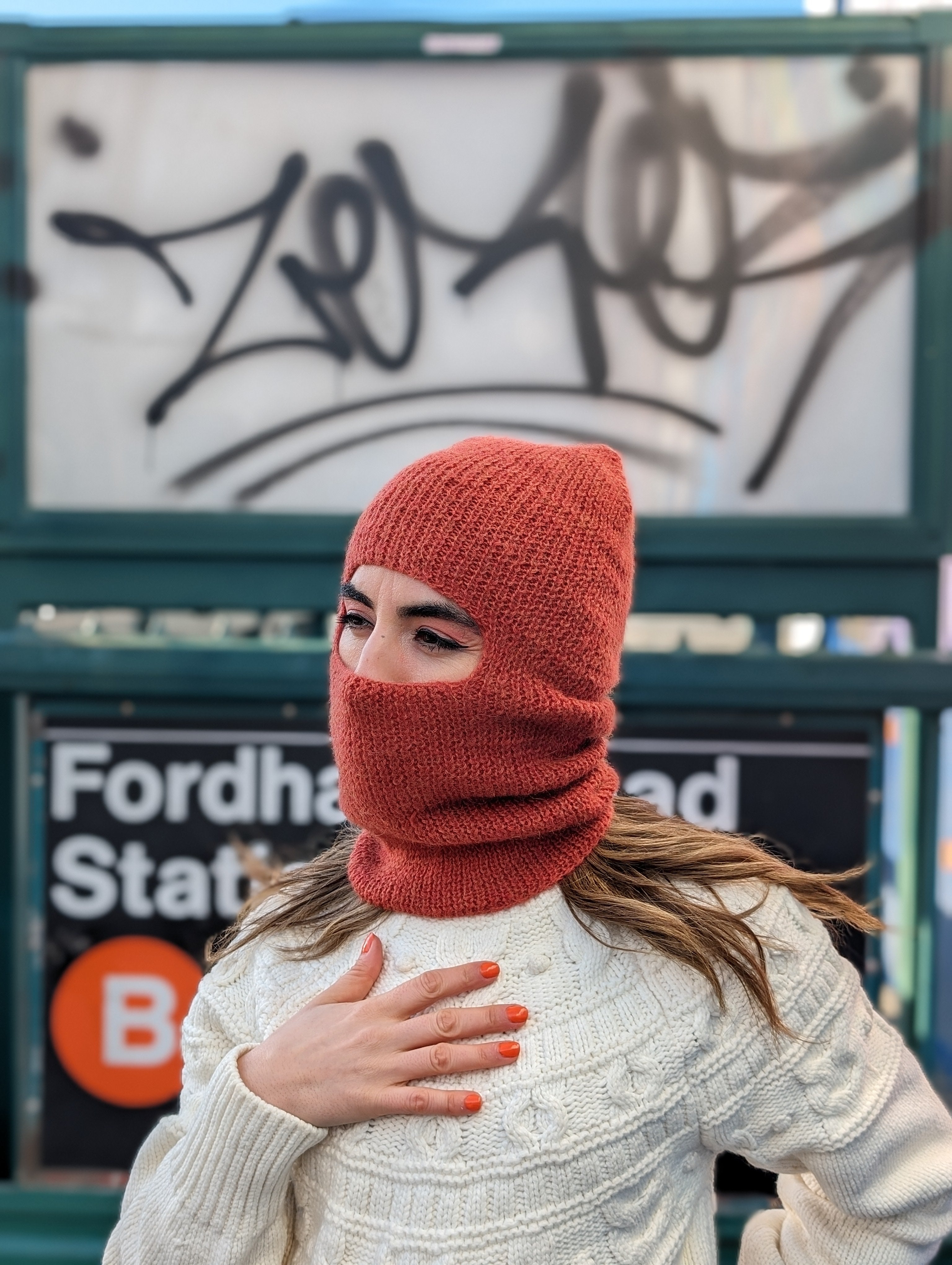 Hand-Knitted Alpaca Balaclava in Orange