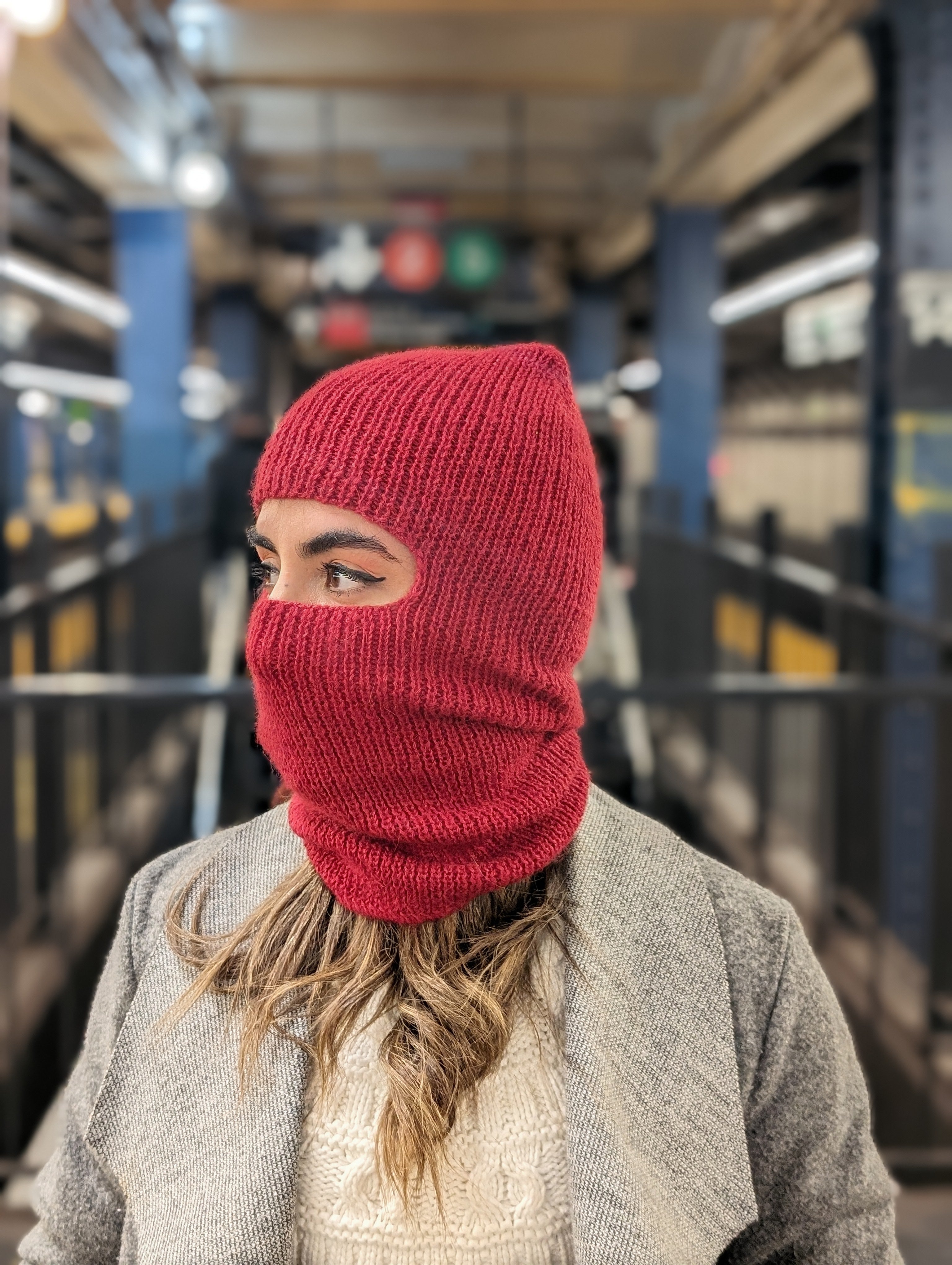 Hand-Knitted Alpaca Balaclava in Red