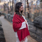 Woman wearing a red scarf in Central Park