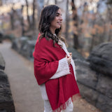 Woman wearing a red scarf in Central Park