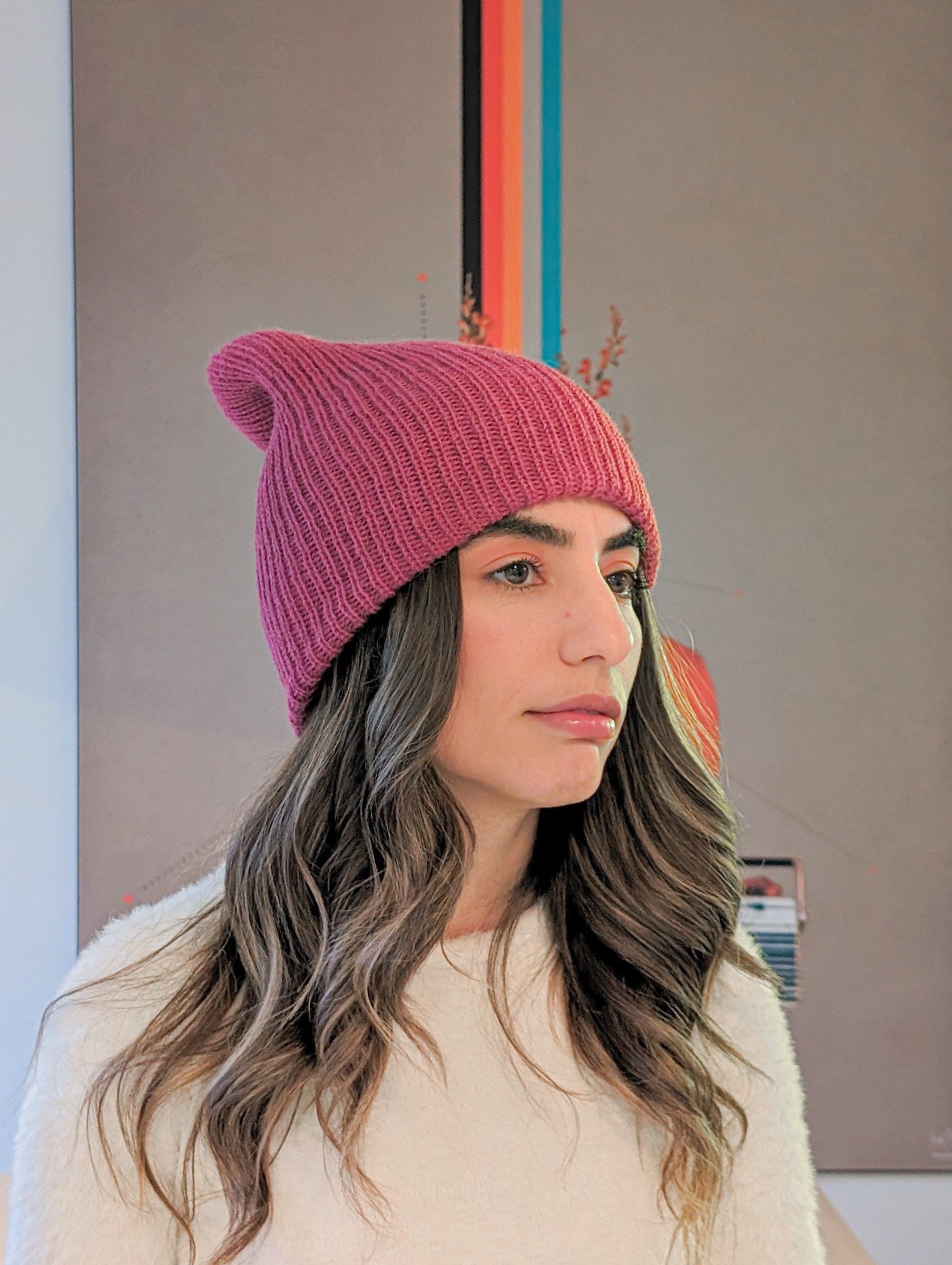 Baby Alpaca Wool Beanie Violet Long