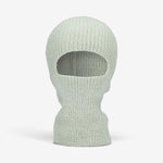 A hand-knit alpaca balaclava in Mint color, showing a front view with a hole for the eyes and mouth visible.
