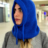 Hand-Knit Alpaca Open Face Balaclava in Blue