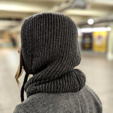 Hand-Knit Alpaca Open Face Balaclava in Charcoal Gray