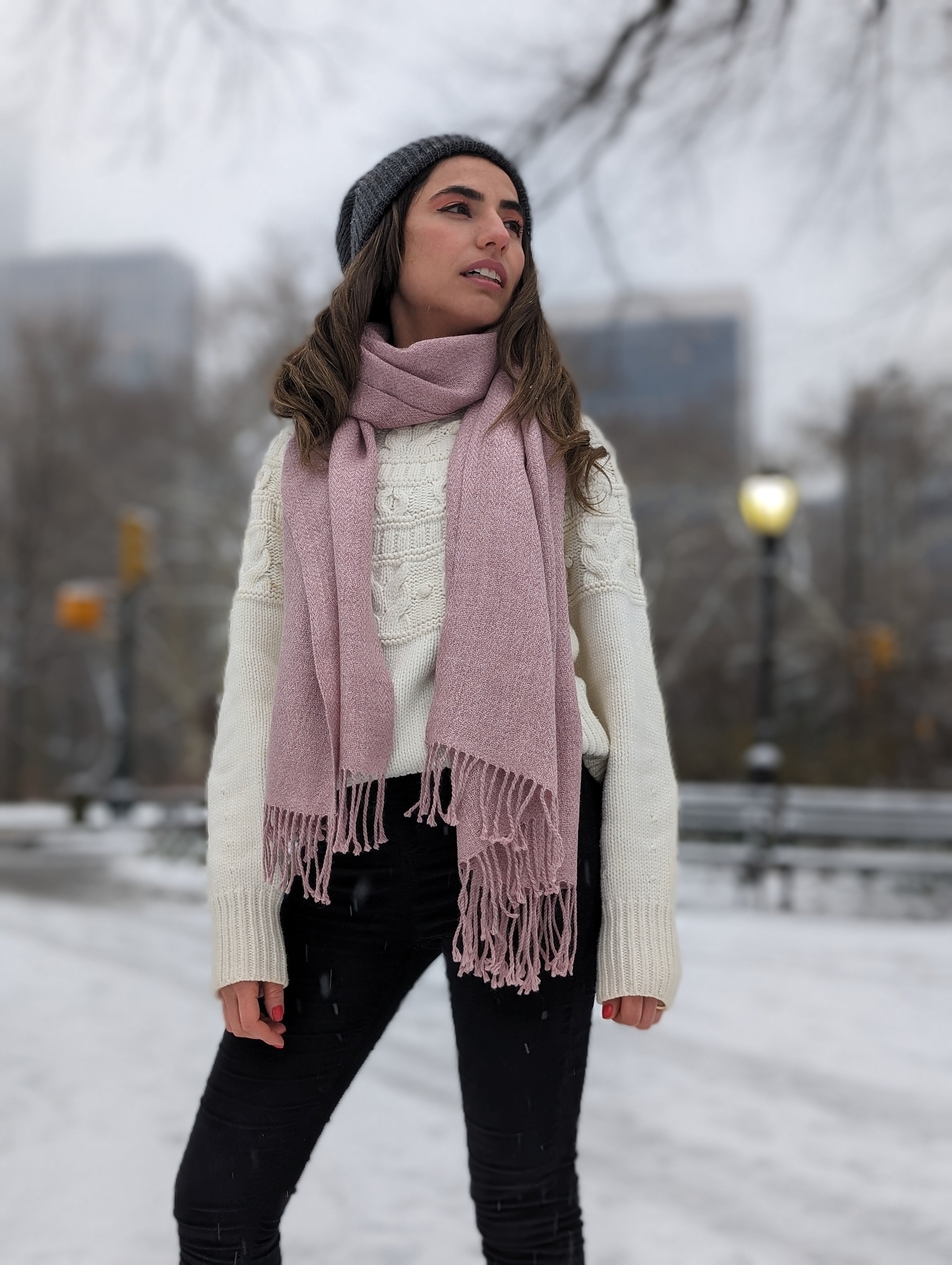 Eminé Stole - Handwoven Alpaca Stole in Andes Pink