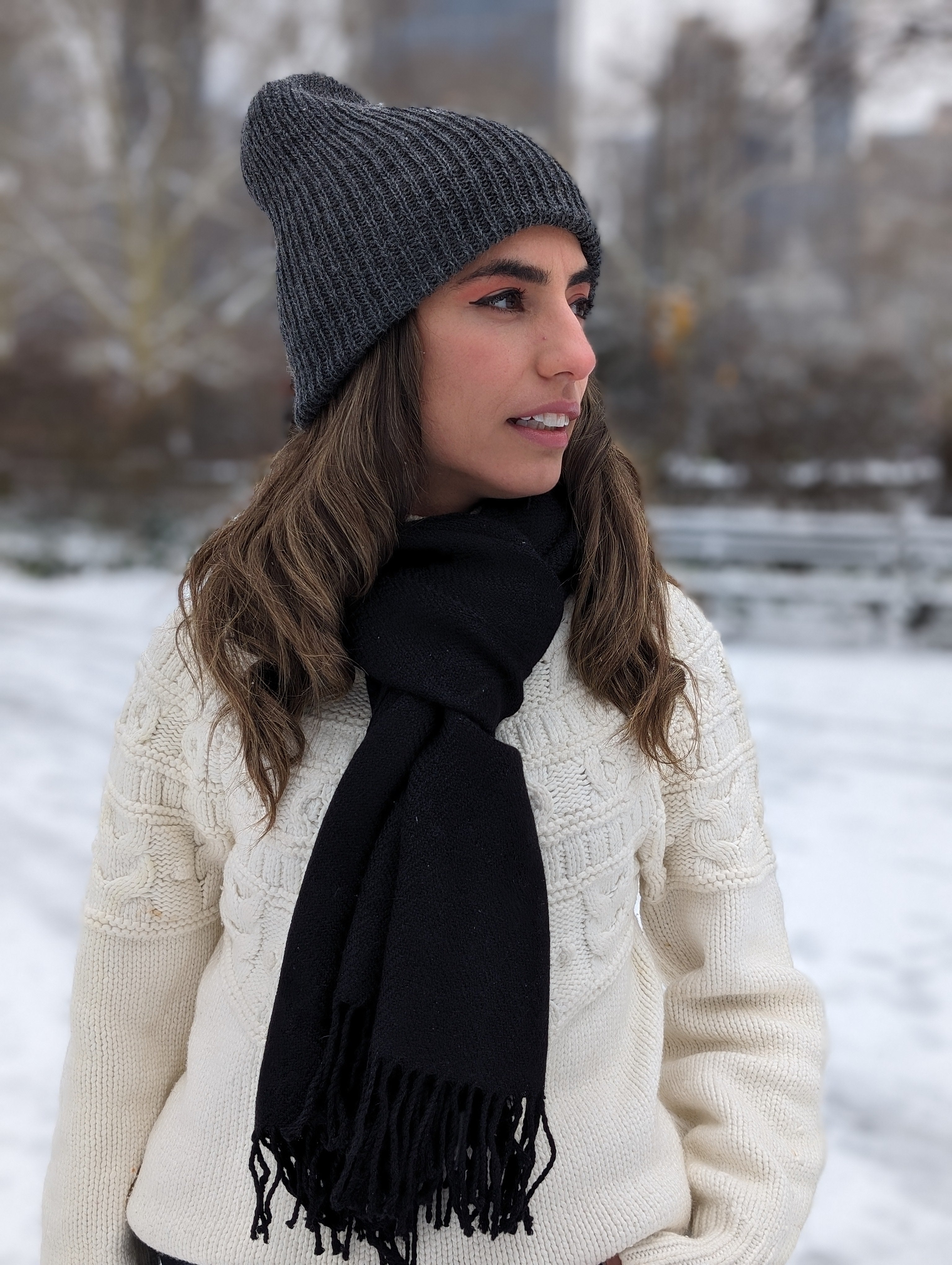 Eminé Stole - Handwoven Alpaca Stole in Andes Black