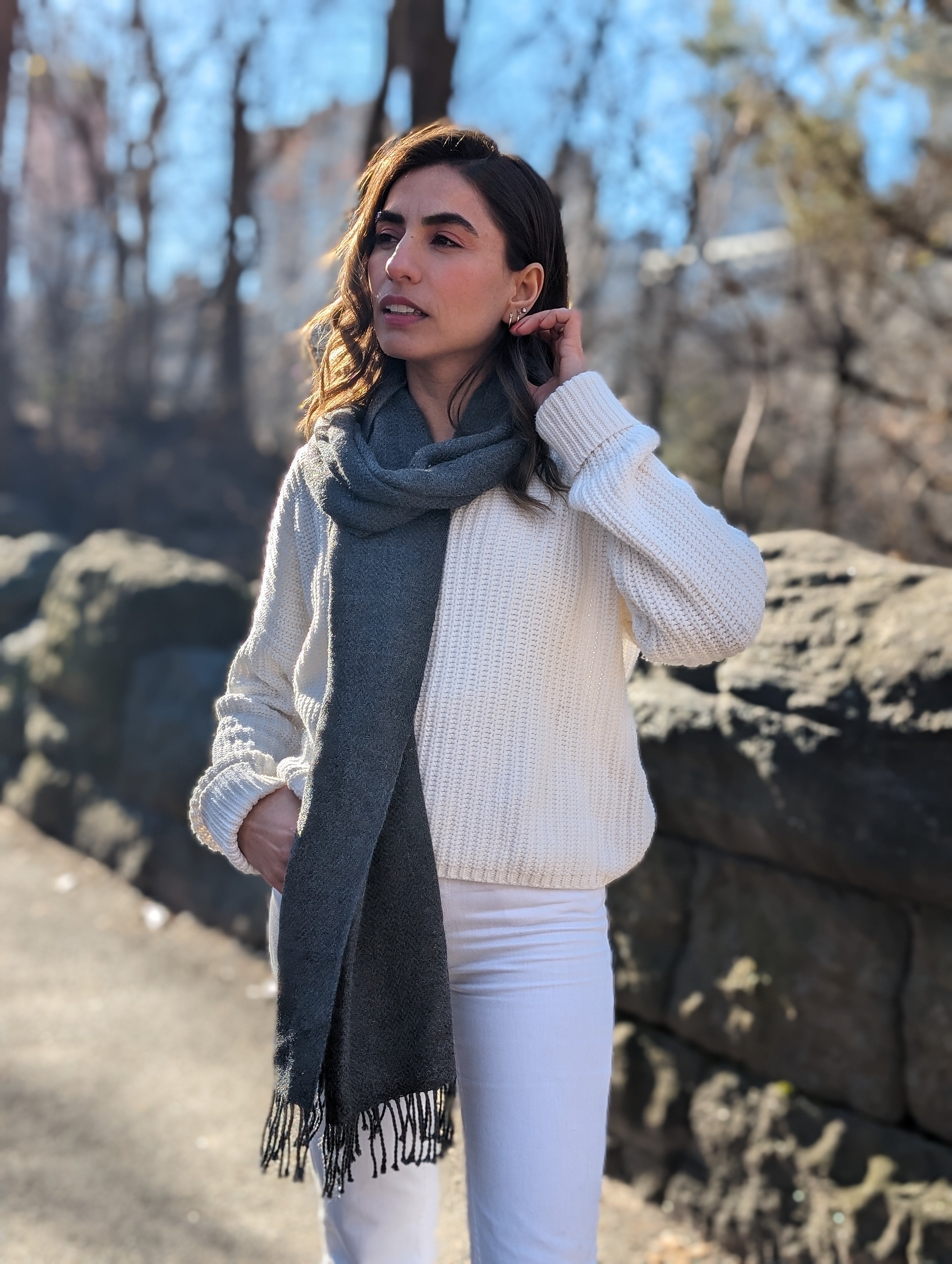 Emine Stole Charcoal Gray Wrapped Outside