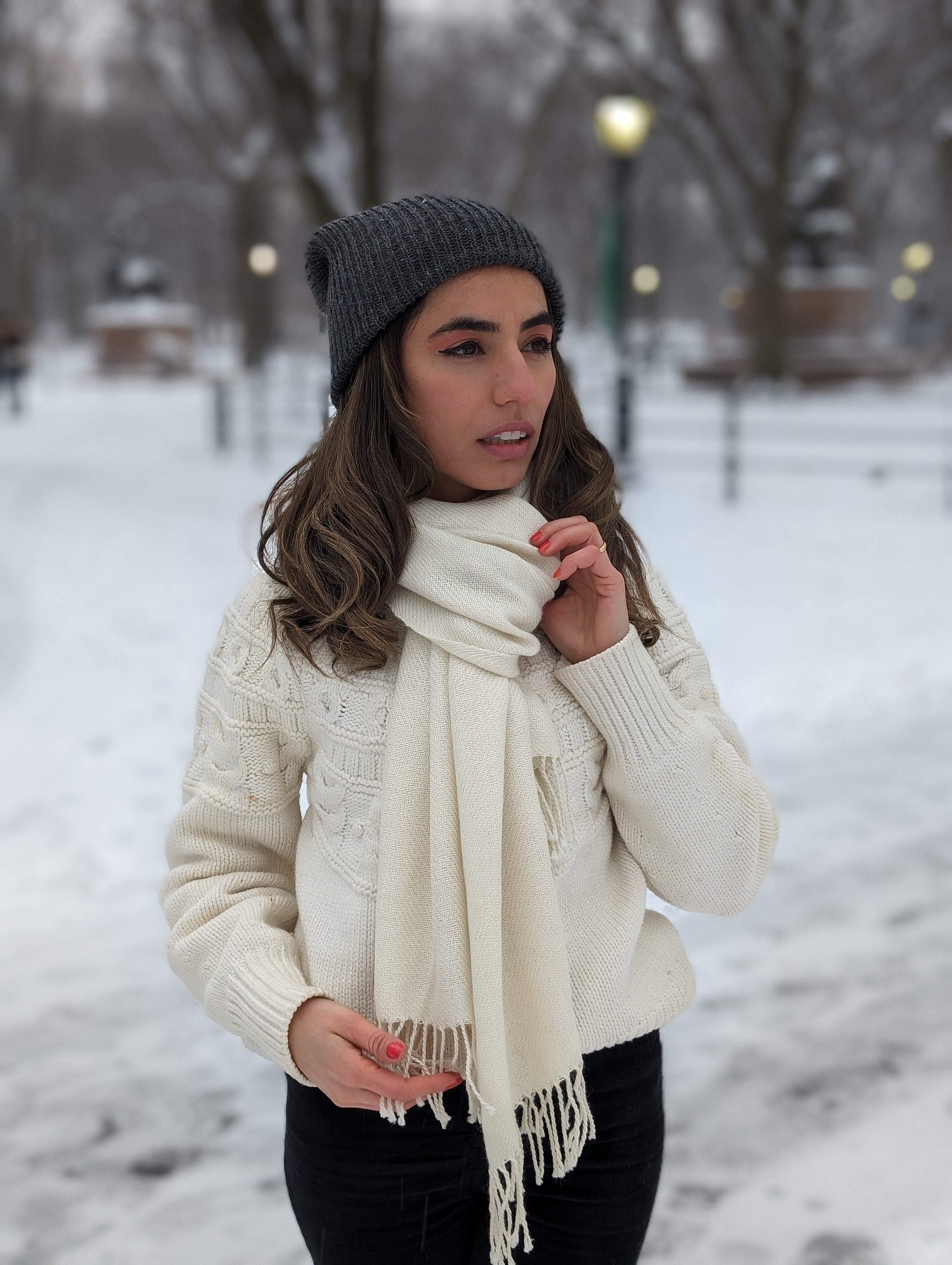 Eminé Stole - Handwoven Alpaca Stole in Andes White