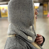 Hand-Knit Alpaca Open Face Balaclava in Gray