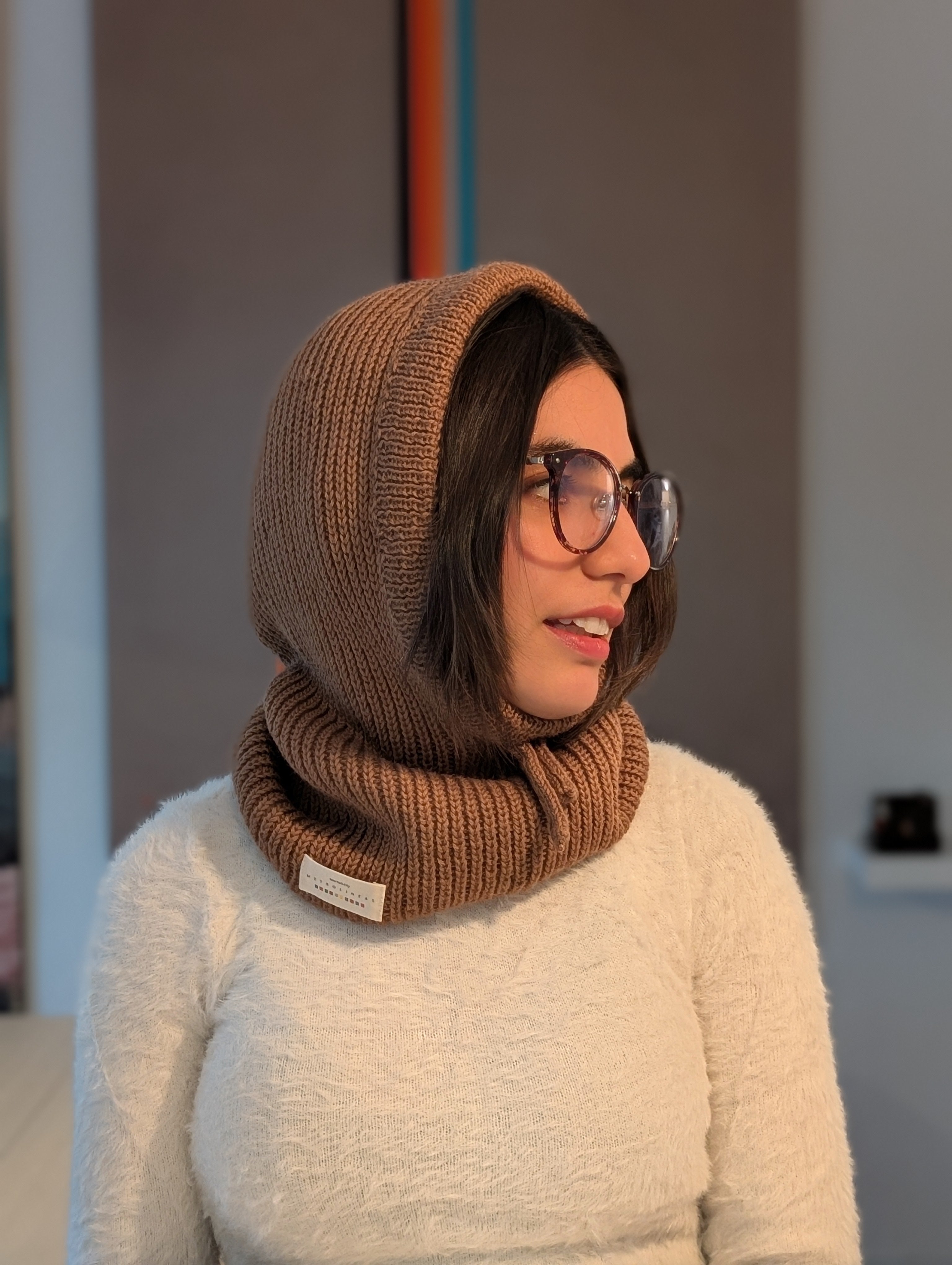 Open Face Balaclava in Brown Side Logo
