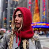 Hand-Knit Alpaca Open Face Balaclava in Red