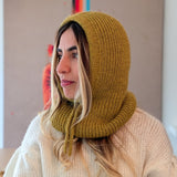 Hand-Knit Alpaca Balaclava Hood in Mustard
