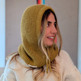 Hand-Knit Alpaca Balaclava Hood in Mustard