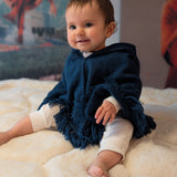 Hand-Knit Alpaca Baby Poncho Andes Blue