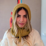 Hand-Knit Alpaca Balaclava Hood in Mustard